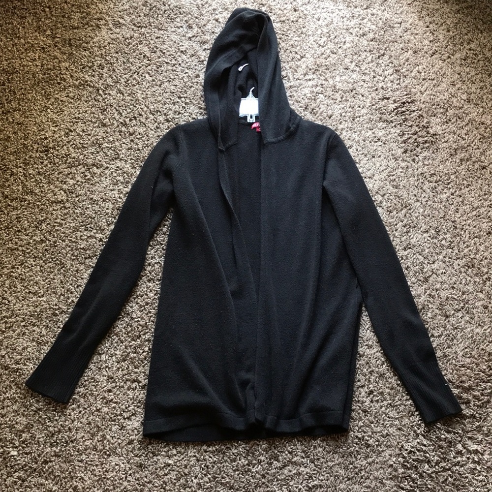 Long black cardigan with hood